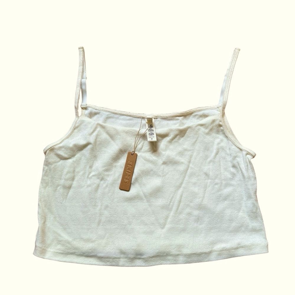 SKIMS Cotton Logo Cropped Cami in Bone Size 2X